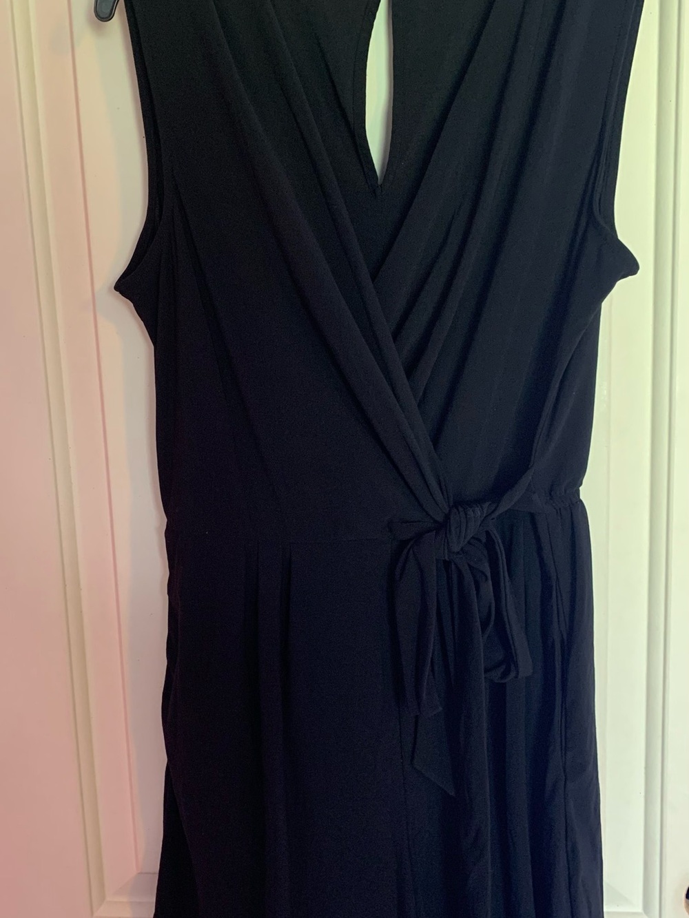 Emma & Michele Black Sleeveless Wrap Romper with Waist Tie